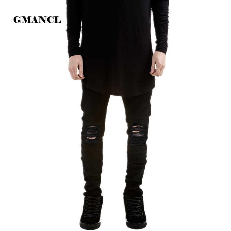 

Designer Brand New Men Black Jeans Skinny Ripped Stretch Slim Fashion Hip Hop Swag Man Casual Denim Biker Pants Overalls Jogger X0621, B6607 black