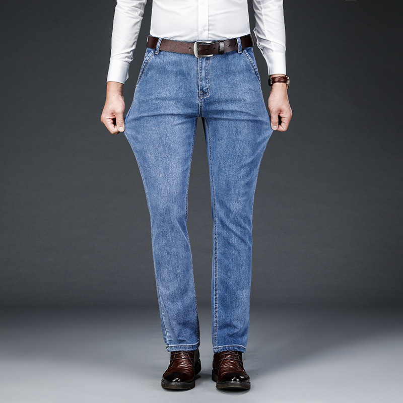

2021 New Men's Jeans High Waist Business Classic Style Fashion Denim Light-colored Trousers Straight Jean Male Brand Pants Ptz3, 6204h-dark blue