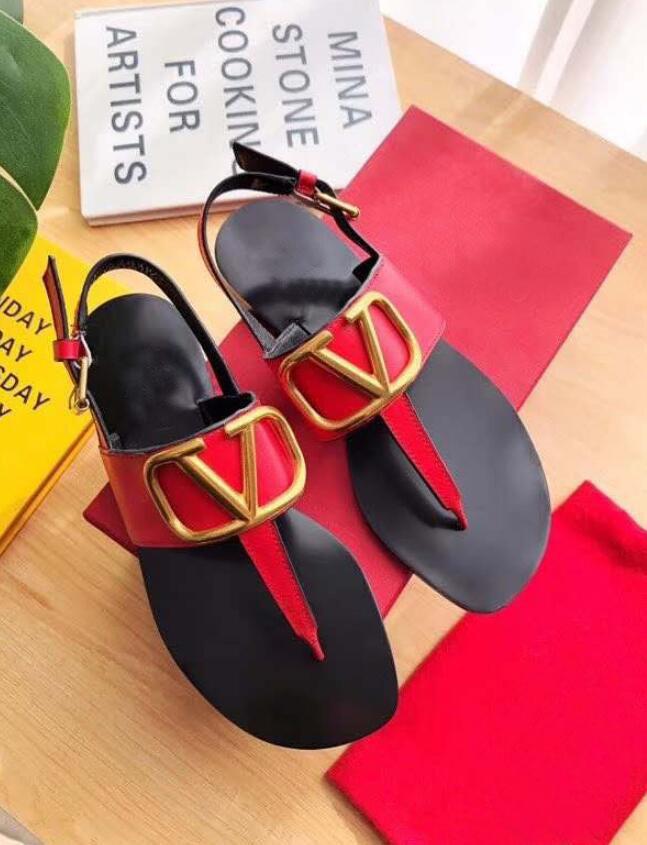 

2021 New Sandals Genuine Leather Flat Bottom Wear Flip Flop Casual Shoes Women's Shoes Classics V Woman Sandles 35-42, Style 6