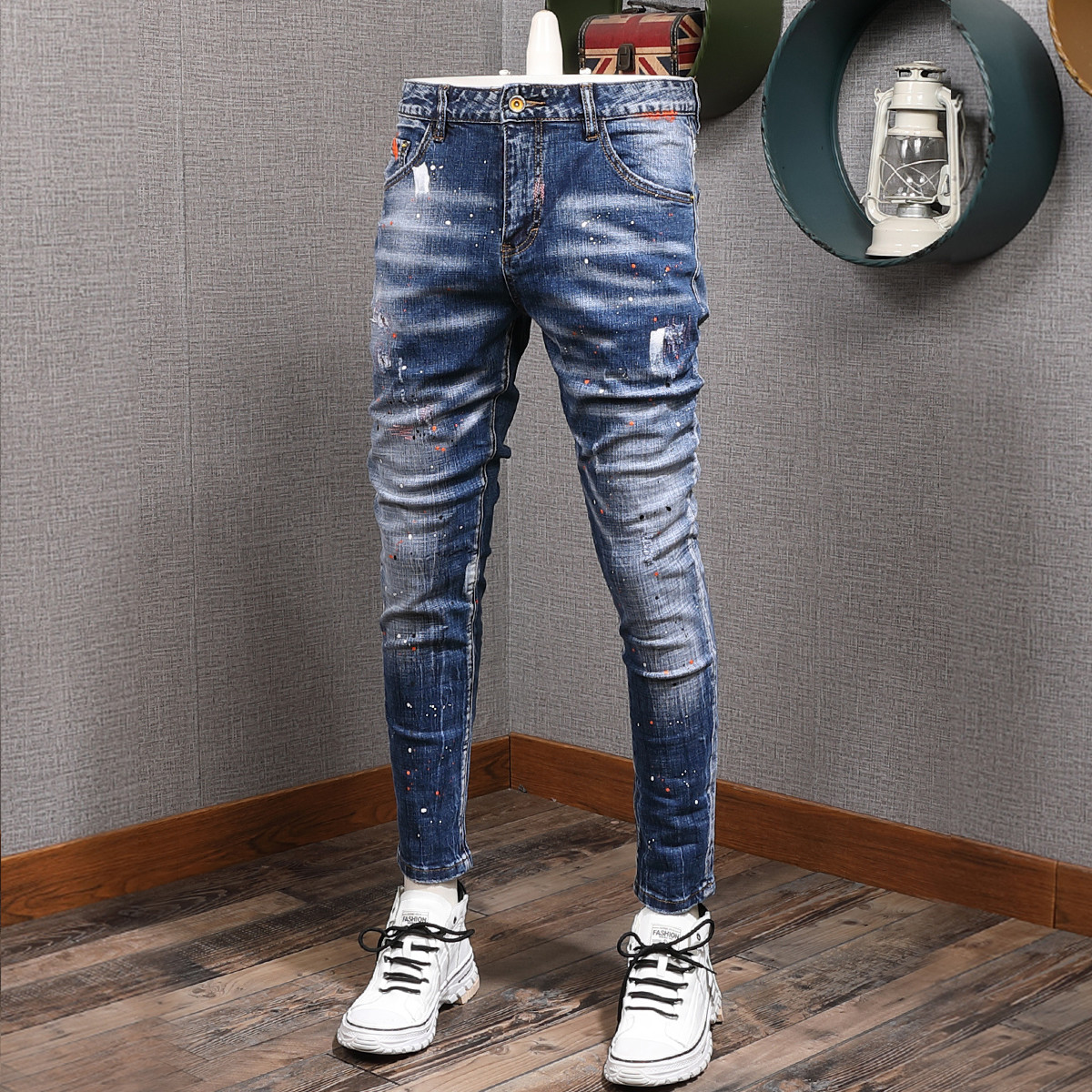 

2021 New Denim Autumn Slim Fit Fashion Brand High Quality Blue Perforated Splash Pants Ny Jeans Men Erkek Jean Pantolon T0m3