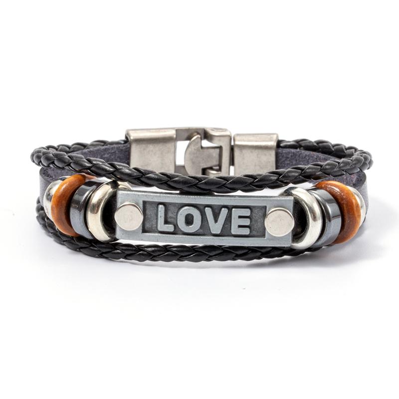 

Charm Bracelets Eif Dock Men's Braided Leather Armband Heren In Black And Brown Color With Love Nameplate Bracelet For Man, Golden;silver