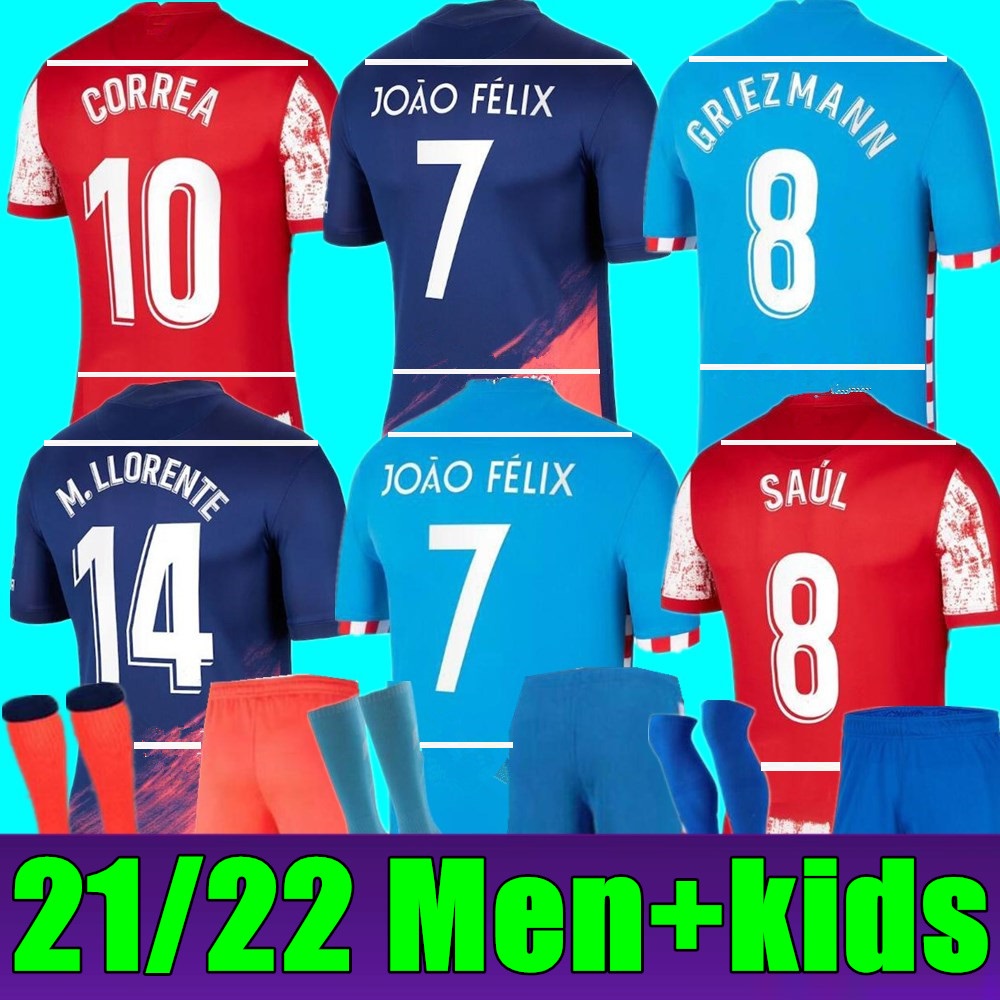 

21 22 adult men kids kit Soccer Jerseys home away 3rd 2021 2022 Griezmann SUAREZ JOÃO FÉLIX M. LLORENTE ATLETICO CORREA KOKE MADRID LEMAR CARRASCO Football Shirt, Adult home+champion patch