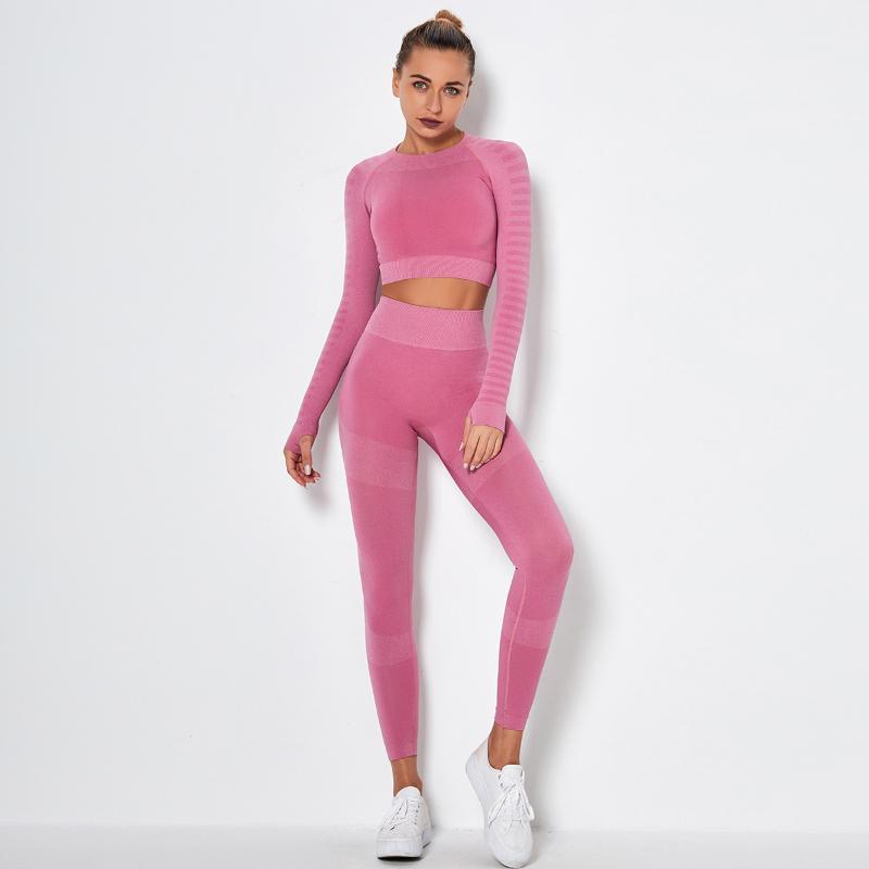 

Seamless knitted high-elastic yoga set Slim long-sleeved running fitness pants women, Black