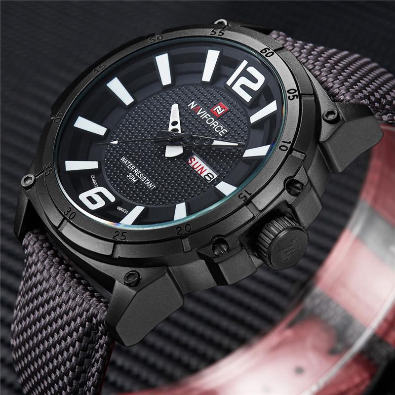 

Wristwatches NAVIFORCE Men Watch Date Week Sport Mens Watches Top Military Army Business Nylon Band Quartz Male Clock Gift 9066, Na906602 without box