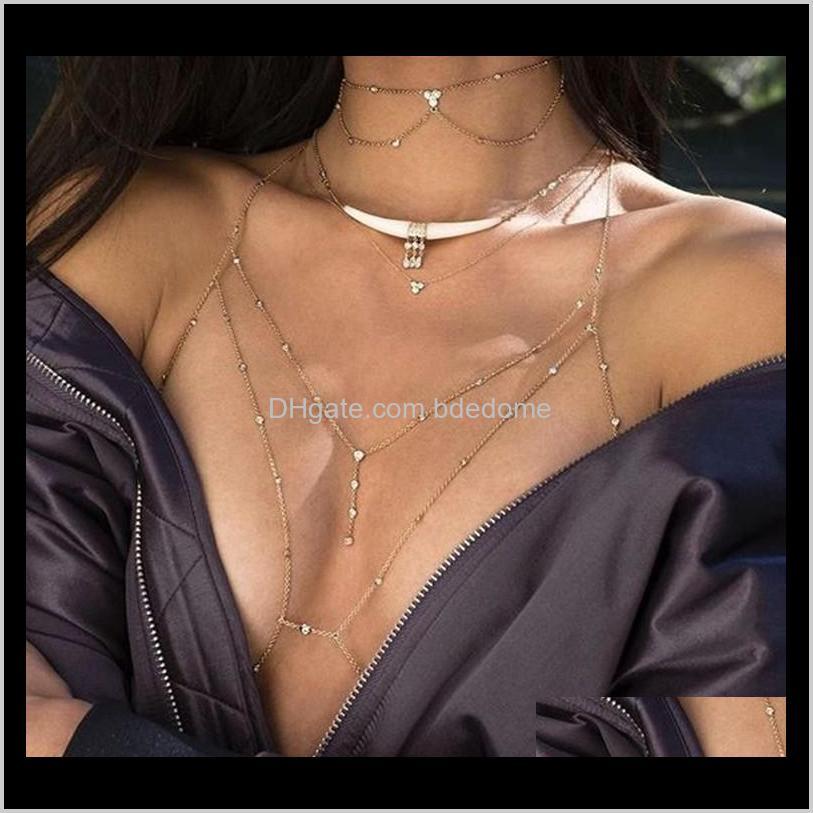 

Belly Chains Simple Fashion Alloy Beads Chain Bra Crystal Necklace Pendant Chest Harness Sexy Statement Beach/Party Boho Body Jewelry For Wo