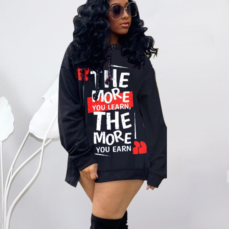 

2021 Black Stylish Letter Printed Loose Hoodie Pullovers Autumn Cotton Streetwear Women Vintage Sweatshirt Fashion Clothes Lm02