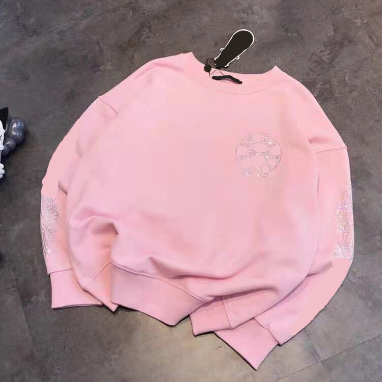 

21 spring and summer new fashion Crowe family pink girl heart diamond letter casual sweet Terry