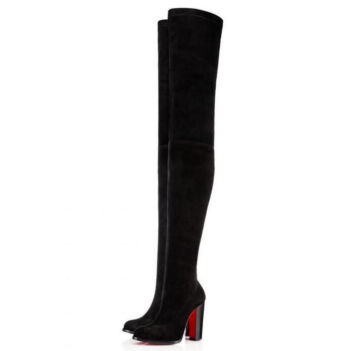 

Elegant Winter Brands Women's Thigh-High Boots Louise-Xi Red Bottom Shoes High Heels Lady Booties Famous Red-Sole Over Knee Boot Party Wedding Dress