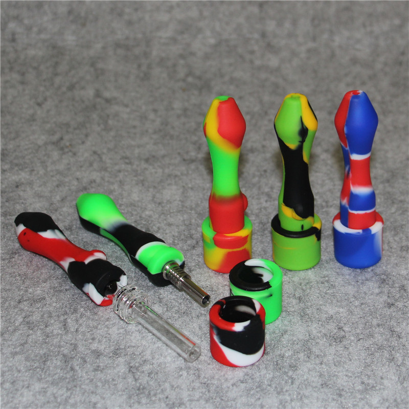

Silicone Nectar Collector Kits with 10mm Joint titanium Tip & Quartz Tip Dab Oil Rigs Silcone Bongs glass pipe smoking accessories