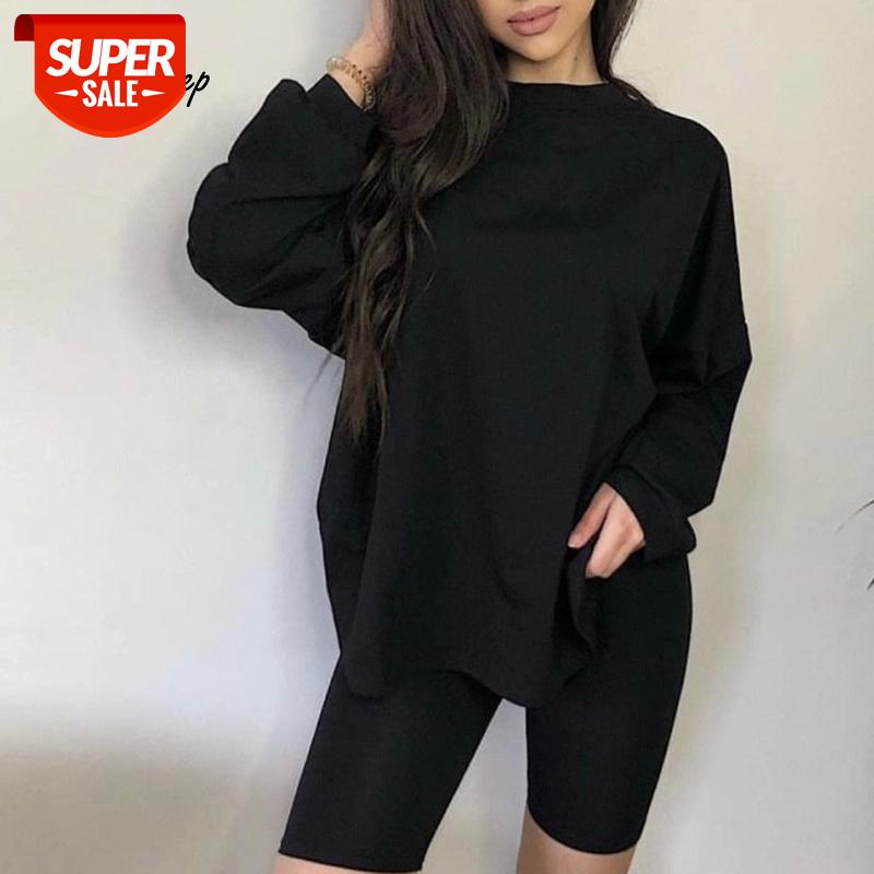 

Weekeep Streetwear Autumn Women Two Piece Set Long Sleeve Top and Biker Shorts Sweatsuit Female Loose Casual Outfit Sporty Sets #cO60, Black;white