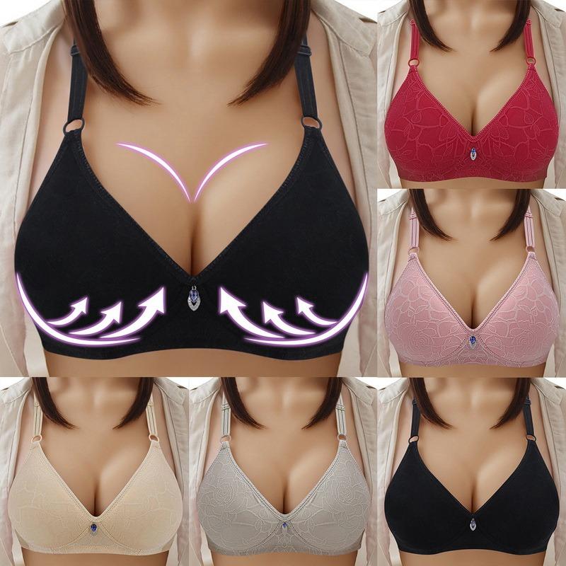 

Women Bra Full Cup Sports Underwear Push Up Wireless Adjustable Breast Cover Cup Plus Size Lace Sports Bras Soft B C Bras, Black