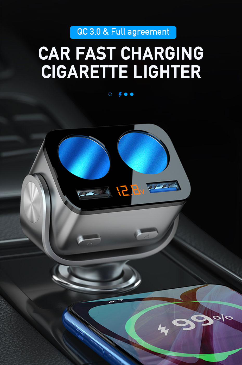 

Car Cigarette Lighter Socket Splitter Charger Dual USB QC 3.0 Quick Charge 12V Auto Cigarette Lighter Sockets Power Adapter Plug, Black
