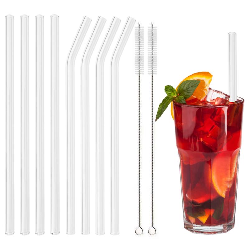 

Drinking Straws 200*8mm Reusable Glass Straw Set High Borosilicate Smoothie Cocktails Healthy Eco Friendly With Clear Brush