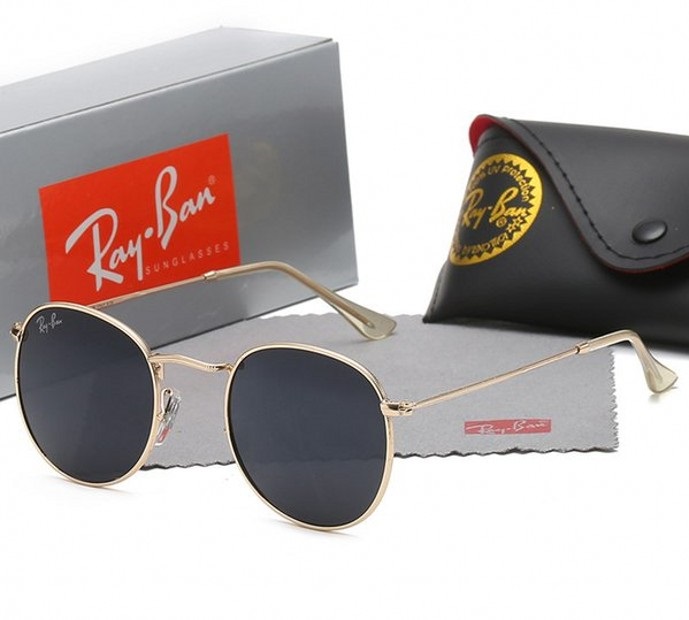 

High Quality Ray Men Women Sunglasses Vintage Round Brand Sun Glasses Band UV400 Bans With Box and Case 3447, White;black