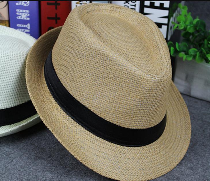 

Free Shipping Men and Women Panama Straw Hats Fedora Stingy Brim Hats Soft Hat For Unisex 8 Colors Summer Sun Beach Caps Linen, Blue;gray