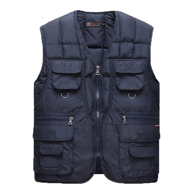 

2021 New Cotton Warm Vest Man Winter with Many Pockets Male Sleeveless Jacket Men Fashion Zipper Pro Journalist Waistcoat 2ojq, Amry green vest