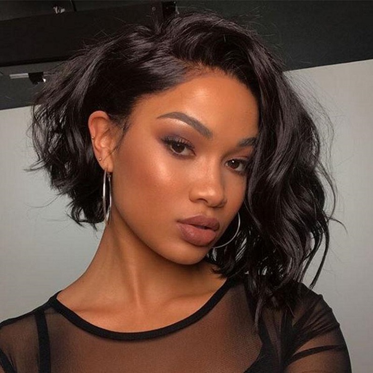 

13*4 Lace Front Human Hair Wig Short Bob Side Part Loose Wave Brazilian Remy Hair Lace Frontal Wig Pre Plucked Natural Hairline, Natural color