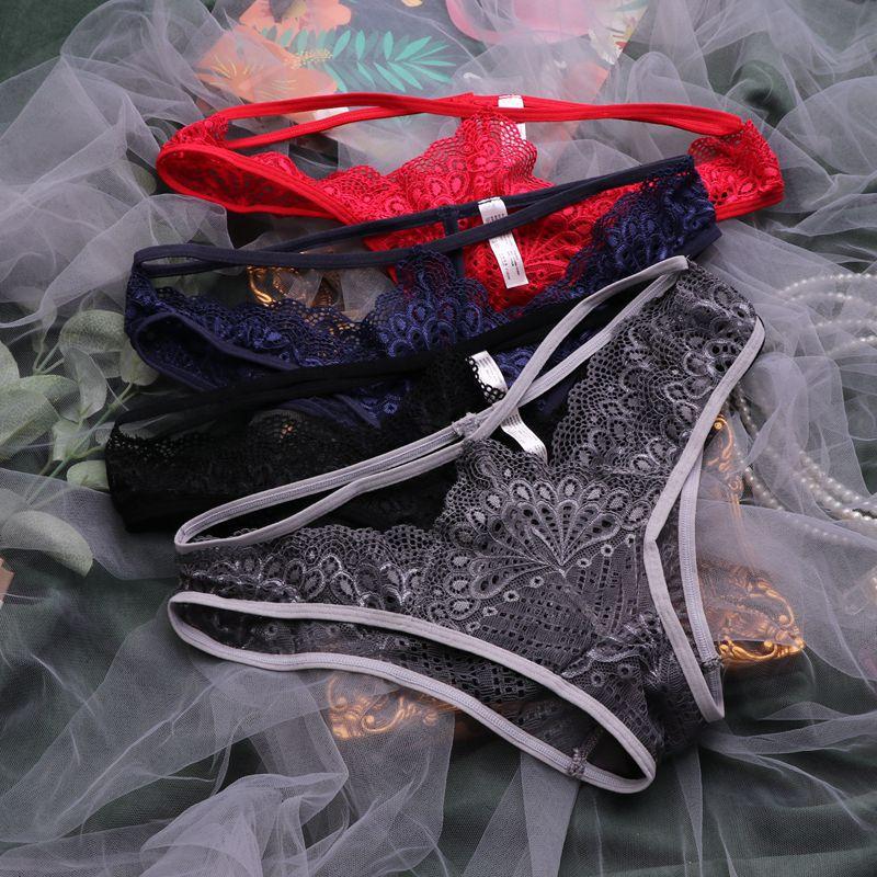 

Women's Panties Bow Hollow Out Lace Thong Fitness Girl Transparent Women Underwear Low Waist Crotch Cotton Seamless Briefs Tanga, Black