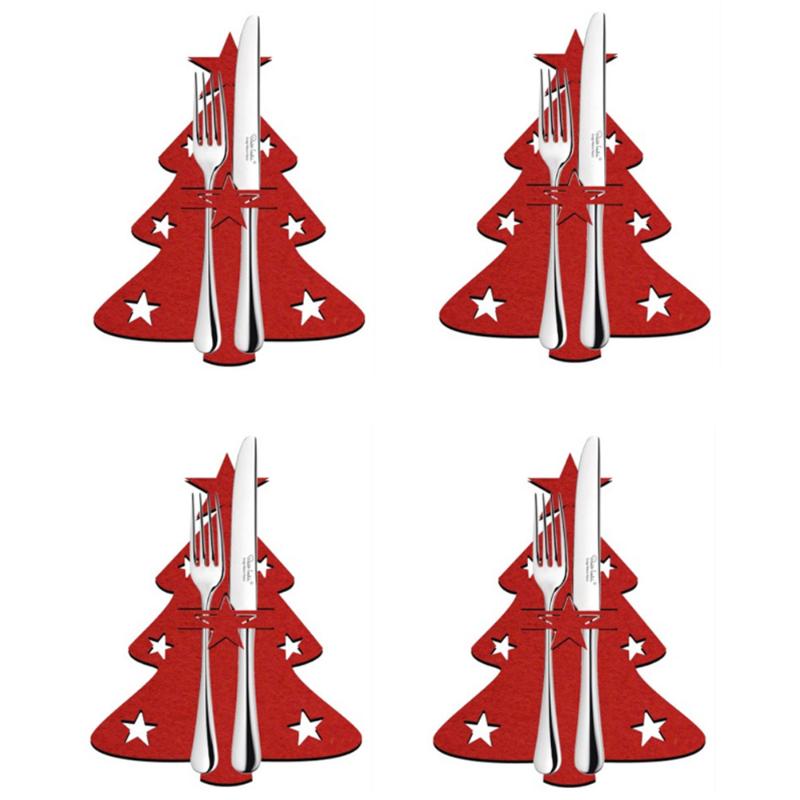 

Christmas Decorations 4PCS Portable Tree Knife Fork Cover Cutlery Kitchen Tableware Holder Bag Year Noel Xmas Party Dinner Table Decor