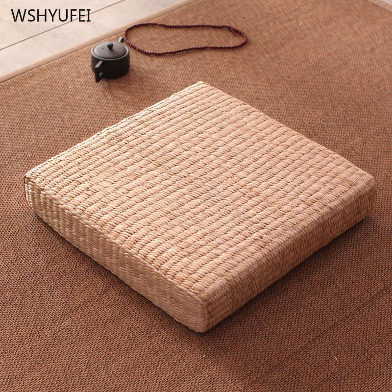 

Cushion/Decorative Pillow Thick Cushion Eco-Friendly Rectangle Straw Hand Woven Tatami Floor Mat Yoga Tea Ceremony Meditation Pad, Thickness 6cm