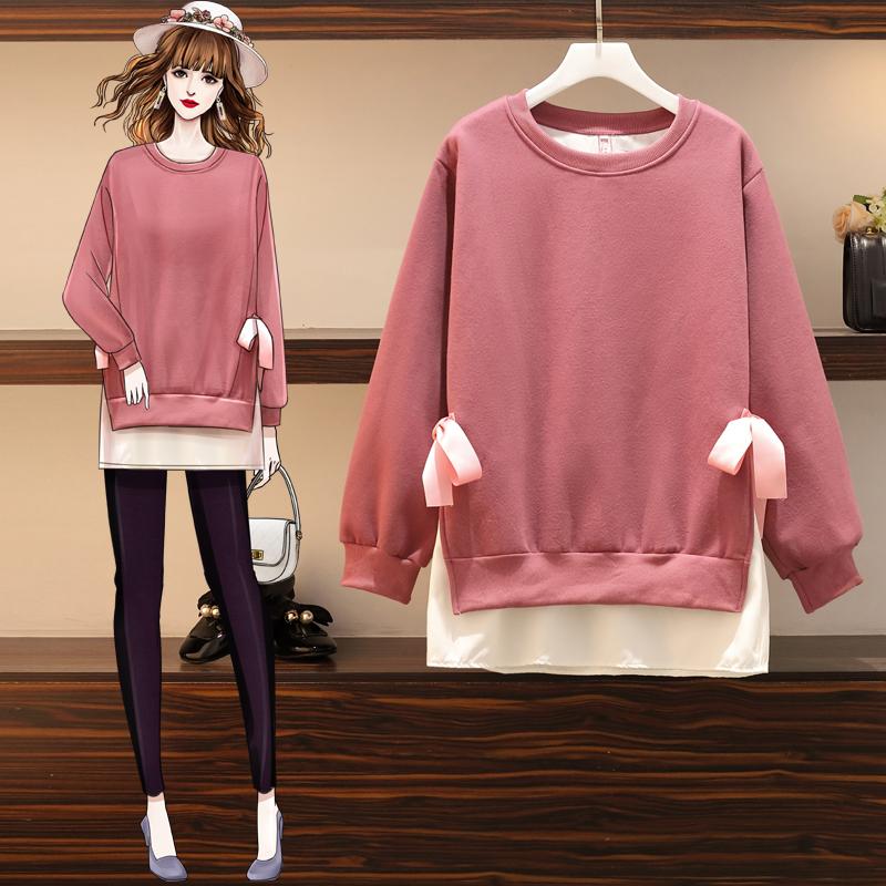 

Women's Hoodies & Sweatshirts 4Xl Plus Size Streetwear Sudaderas Mujer 2021 Oversized Women Clothes Sweatshirt False Two Piece Loose Fleece, Pink