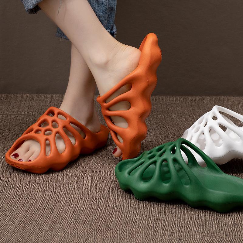 

Slippers Outer Wear Thick-soled Women Summer Fashion Seaside Beach Shoes Casual Spider Web Sandals Integrated, Khaki