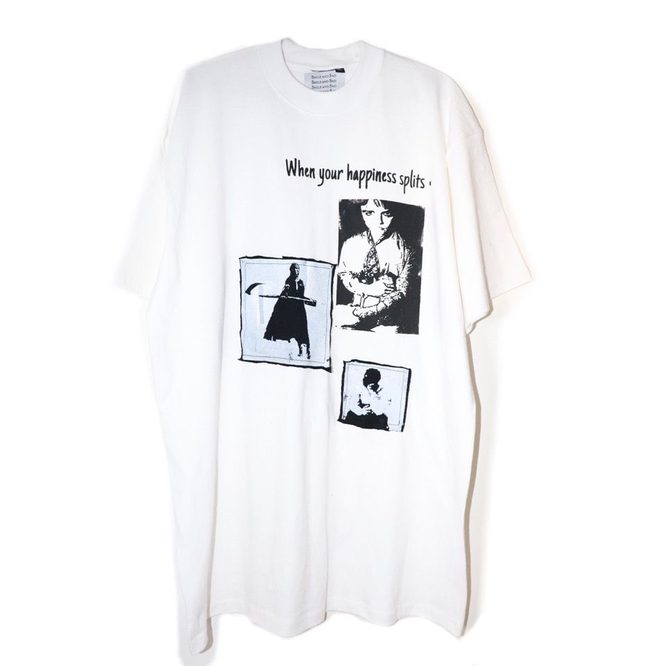 

women men Cotton raf simons printing retro patch dislocation stitching round neck short-sleeved casual T-shirt, White