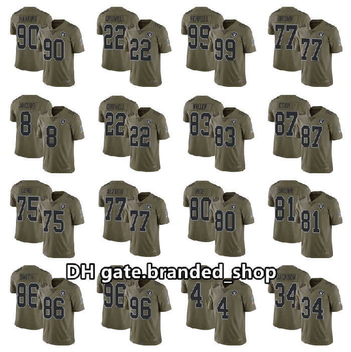 

Las Vegas Raiders men 4 Derek Carr 34 Bo Jackson 75 Howie Long women youth Olive Salute To Service Limited NFL 2021 Jersey, Black;red