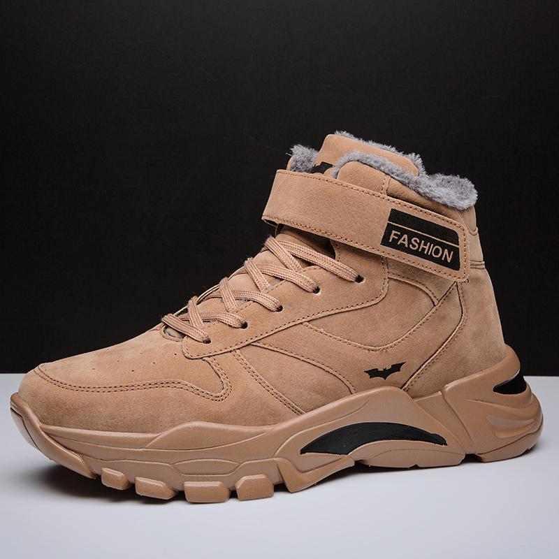 

Boots QZHSMY Men Winter Keep Warm Ankle Snow Brand Outdoor Leather Sneakers Male Ins High-top Cotton Shoes, Black