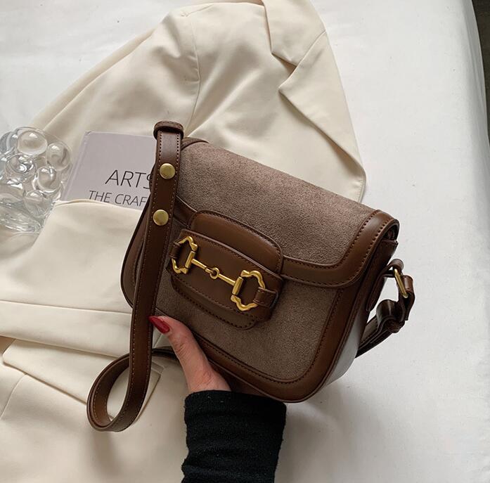 

Wholesale factory women leather shoulder bags retro matte contrast crossbody simple clamshell fashion handbag winter color matching stereotypes womens handbags, Khaki(boutique box)