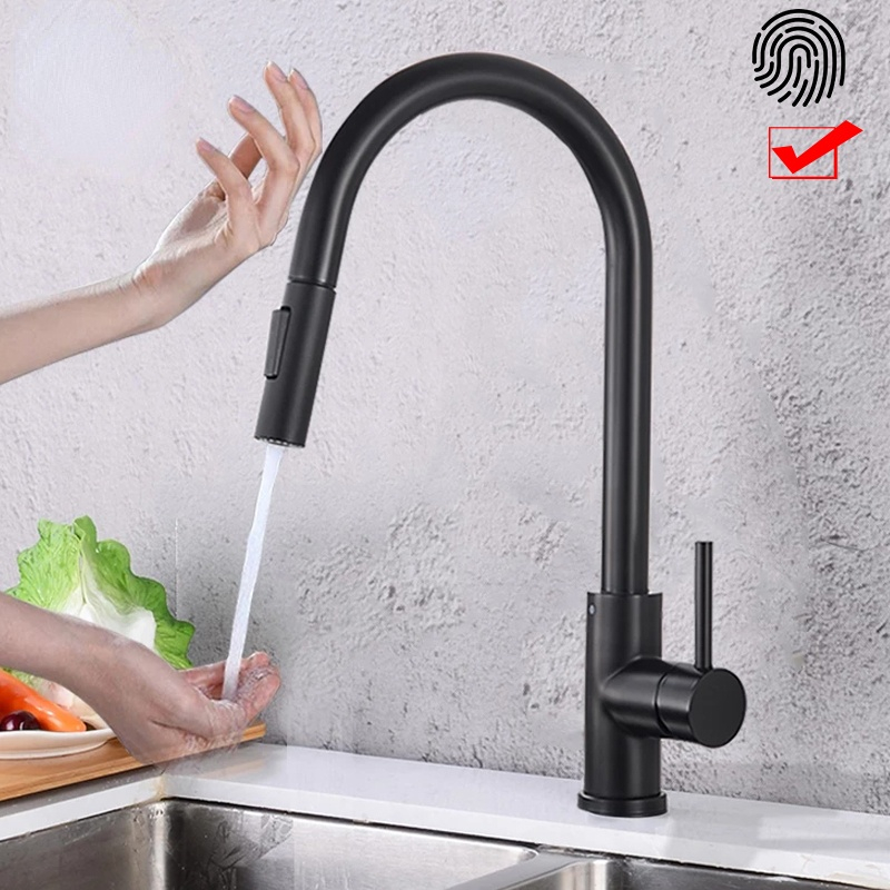 

Pull Out Black Sensor Kitchen Faucet Smart Induction Mixer Tap Touch Control Sink Tap 2 Modes Torneira