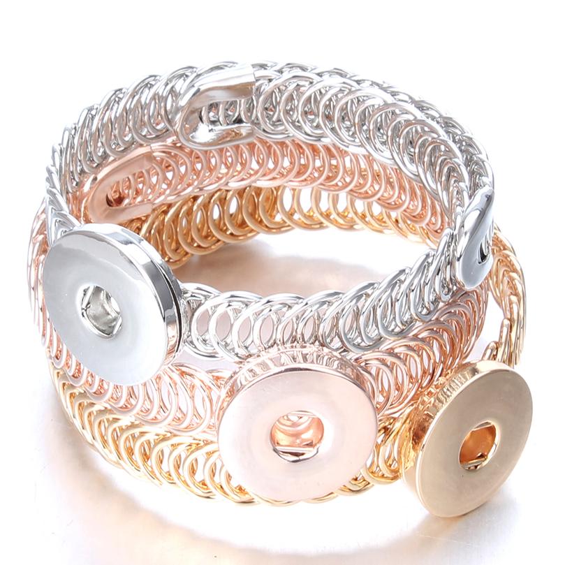 

New Snap Jewelry 12mm 18mm Rose Gold Silver Color Cuff Snap Button Bracelet Bangle Adjustable Size Bracelet For Men Wom jllNQI