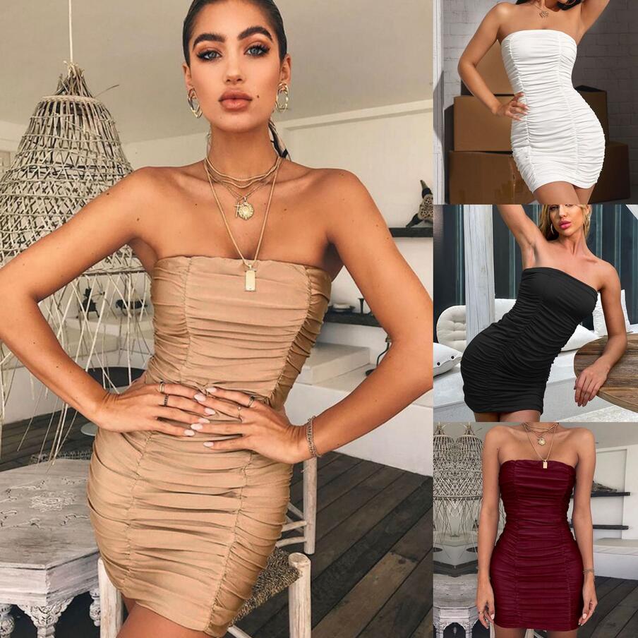 

Women's Strapless Bodycon Mini Dress Solid Ruffled Sleeveless Pencil Dress Off Shoulder Bandage Party Sheath Slash Neck Short Dress, Orange