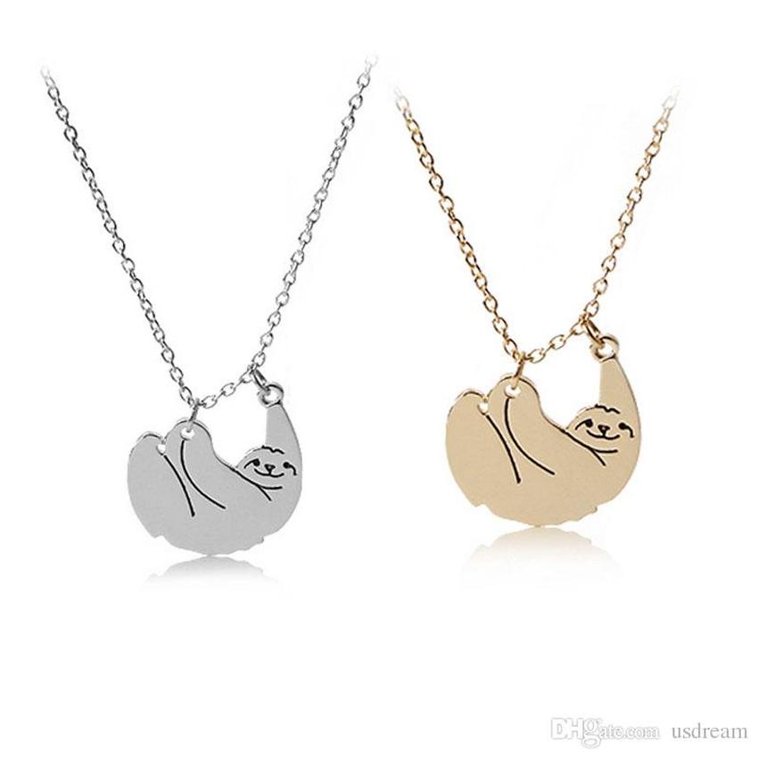 

little Sloth Necklace Silver Gold Animal Pendant Chain Cute Fashion hip hop Jewelry for Women Kids Christmas Gift will and sandy drop ship
