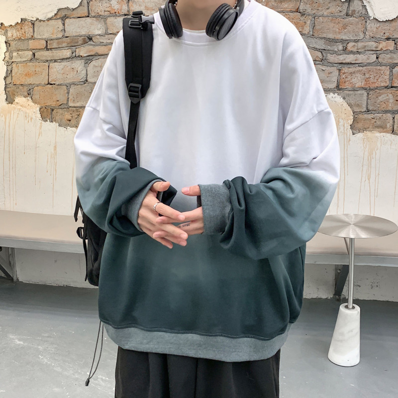 

2021 New Korean Style Cotton Gradient Hoodie Men's Fashion Casual O-neck Sweatshirt Men Streetwear Loose Hip-hop Pullover Hoodies Mens Mbo1, White