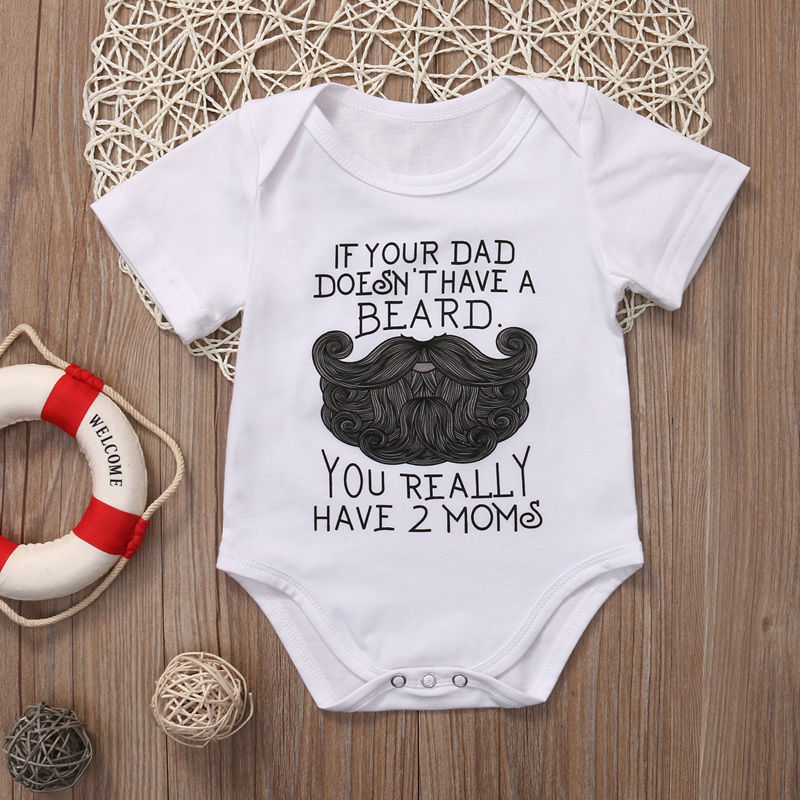 

Baby Girl Beard Daddy Letters Funny Bodysuit Infant Clothes Boy Jumpsuit Summer Casual Outfits Newborn Romper, White