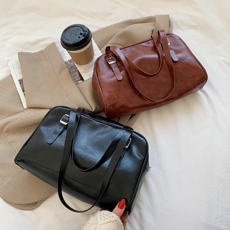 

Fashion PU Leather Underarm Bag Female Shoulder Handbags Portable Solid Color Women Large Capacity Street Travel Top-handle Bags, Brown