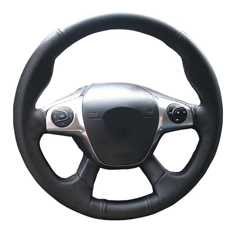 

Steering Wheel Covers Customized Original DIY Car Cover For Focus 3 KUGA Escape C-MAX Black Leather Braid
