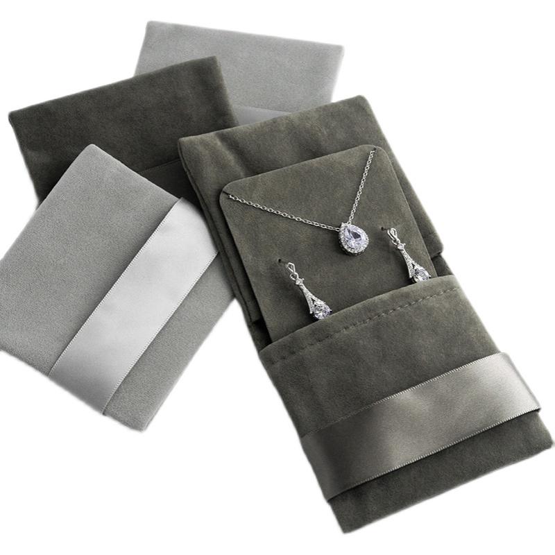 

Jewelry Pouches, Bags Gray Velvet 10pcs 9x8.5cm Wedding Necklace Earring Card Bord Gift Packing Small Chic Pouches