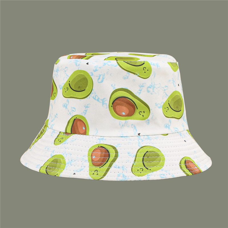

2021 fashion joker fruit print Bucket Hat Fisherman Hat outdoor travel hat Sun Cap Hats for Men and Women 86, Blue;gray