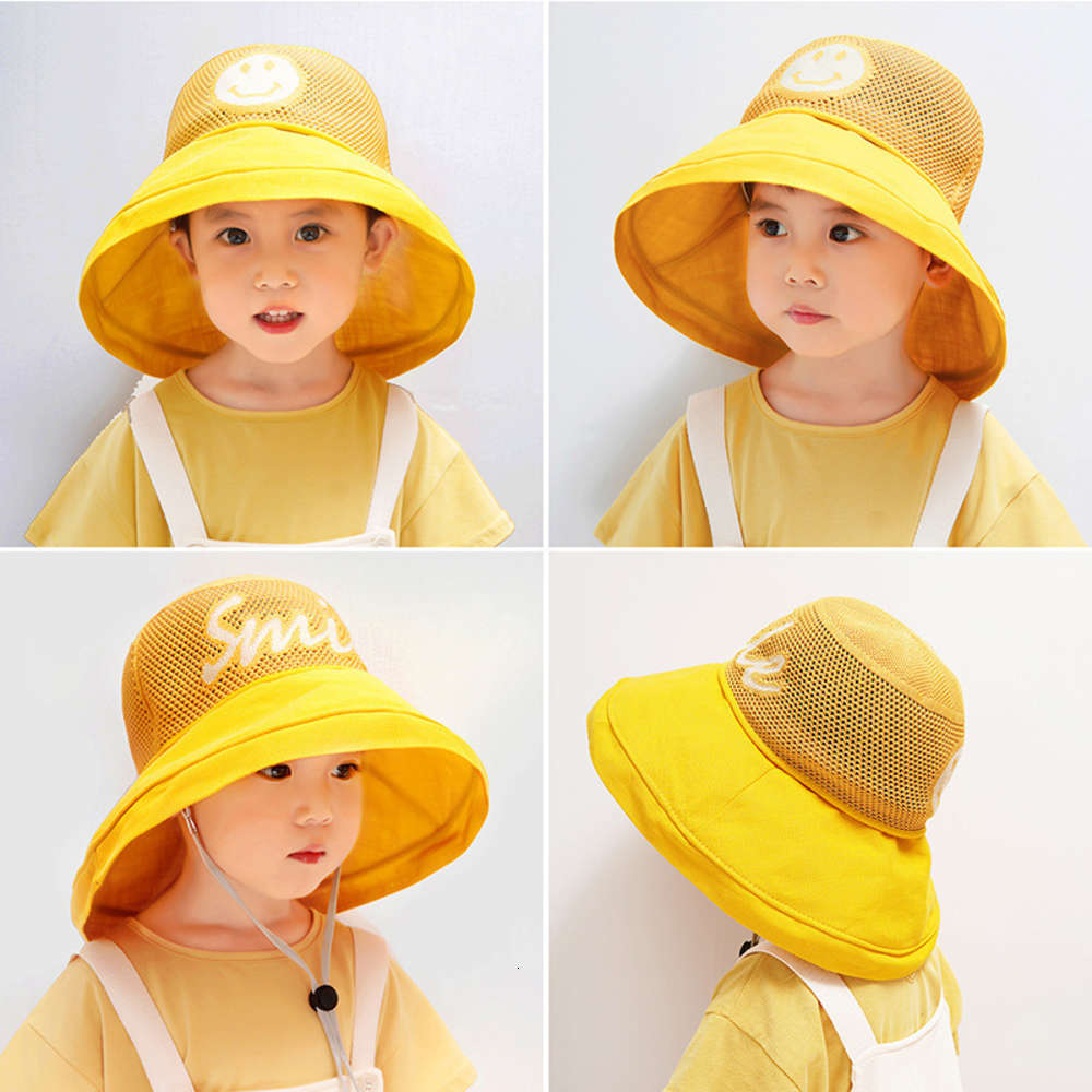 

Children's sun hat summer thin breathable mesh boy's Fisherman's Big Brim Sun Hat Korean version, Yellow