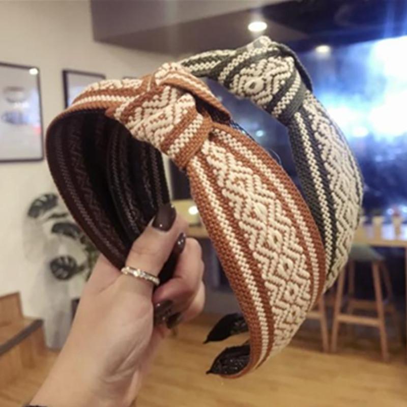 

New National Crochet Headband Top Knot Hairband for Women Korean Hair Accessories Wide Head Band Adults Dress Match Hairband