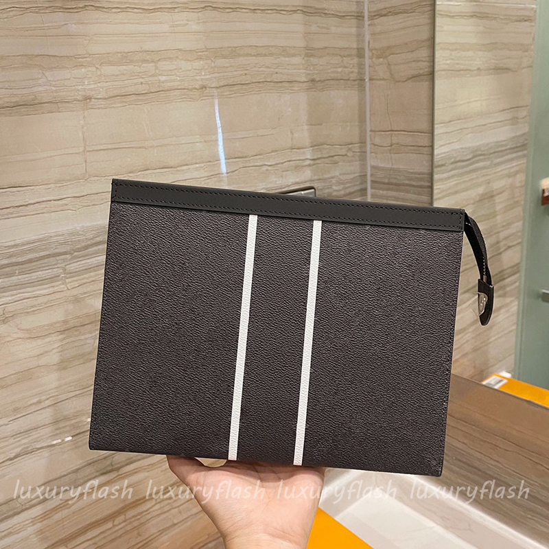 

Latest Designer Pochette Clutch Splicing Mens Handbag High Quality Cowhide Womens Handbags Protective Makeup POUCH Travel Wash Bag, Box(not sold separately)
