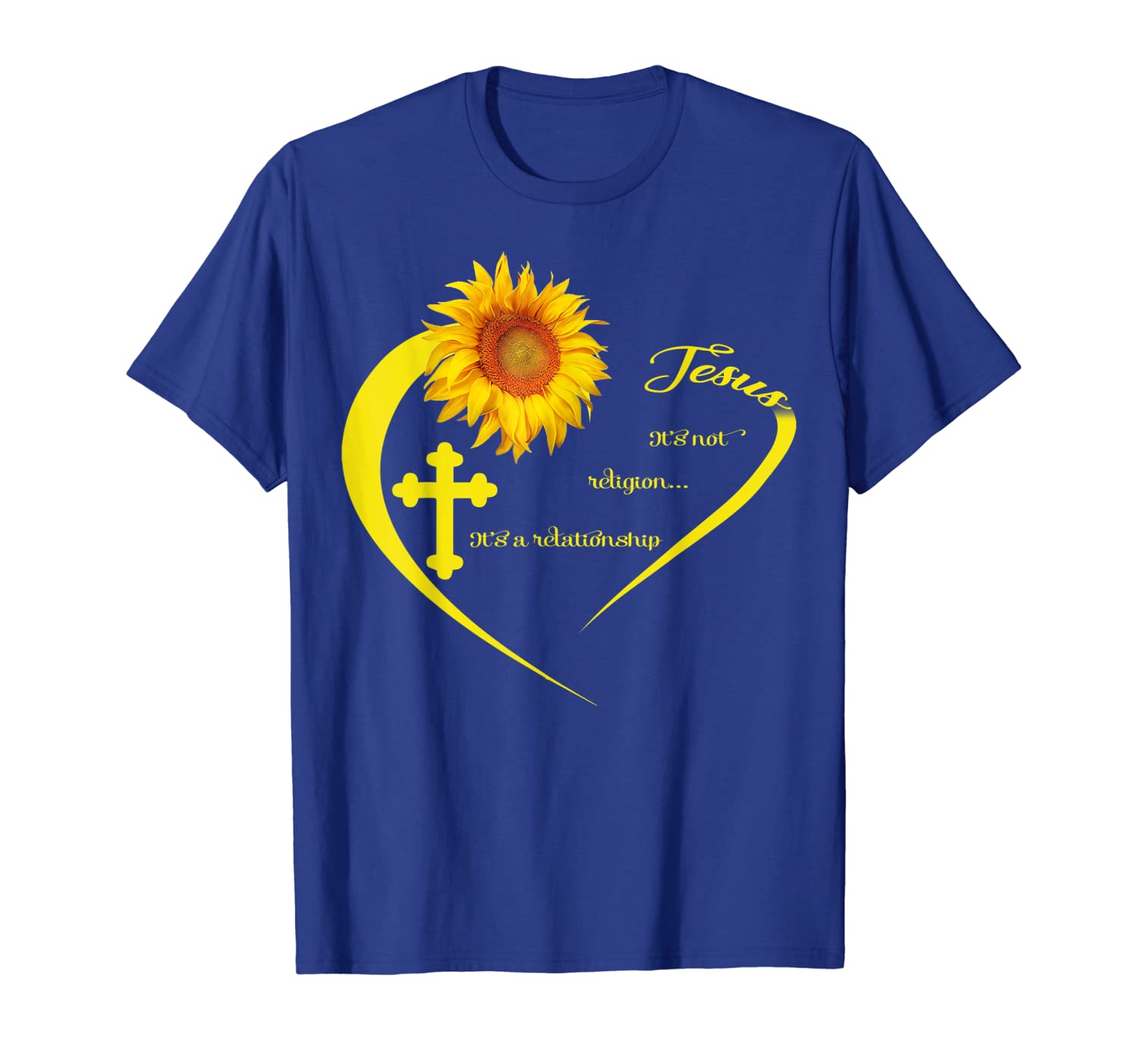 

Jesus-It's Not Religion It's A Relationship Sunflower T shir, White;black