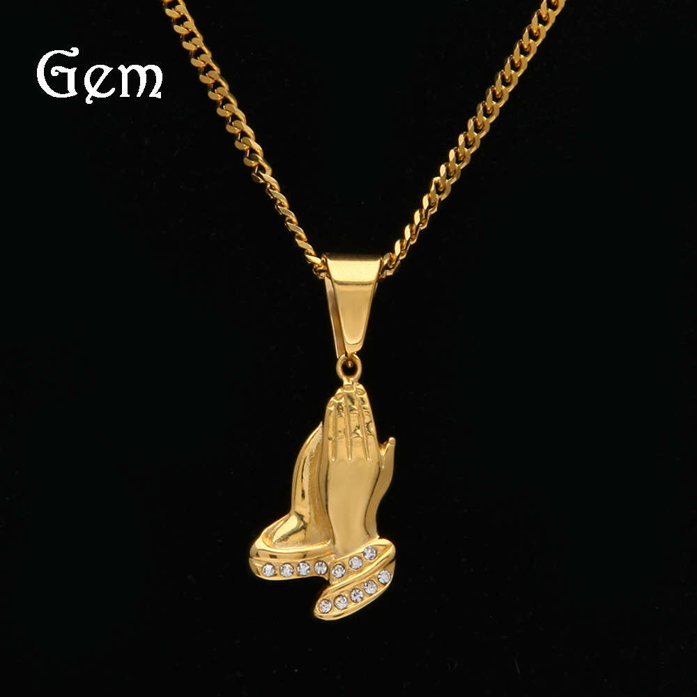 

Stainless steel men's hip-hop jewelry smooth diamond Praying Hands Pendant