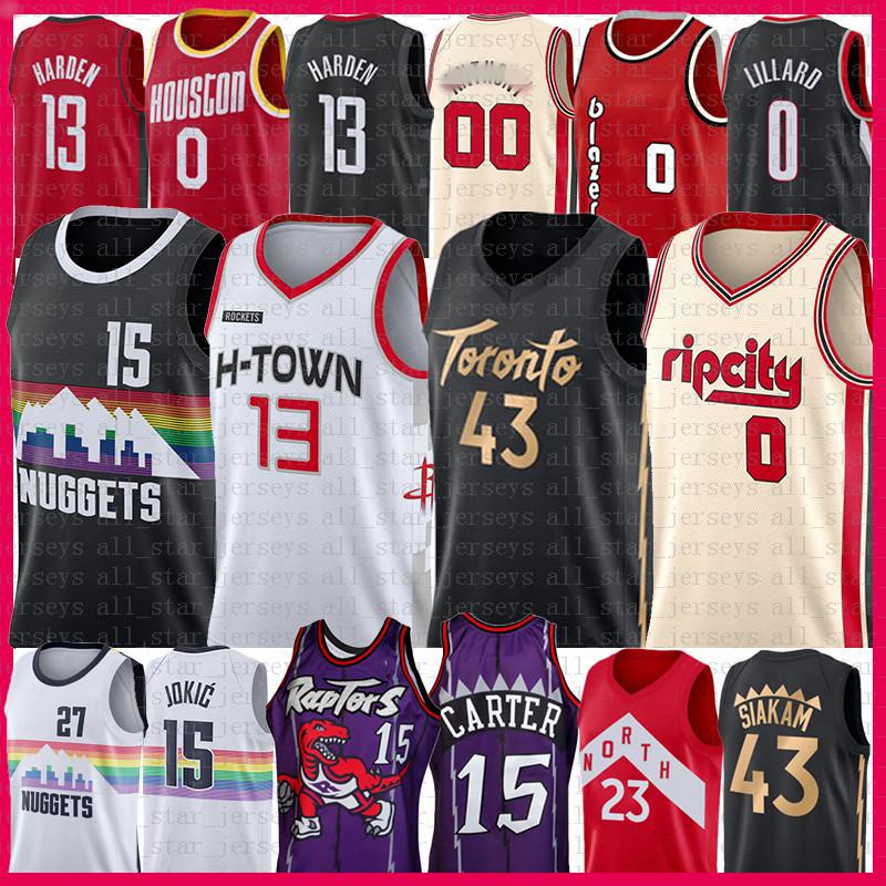 

Damian James Lillard Harden Vince Pascal 15 Carter Siakam Basketball Jersey Russell Nikola Westbrook Jokic Carmelo 00 Rocket Blazer McGrady, Black;red