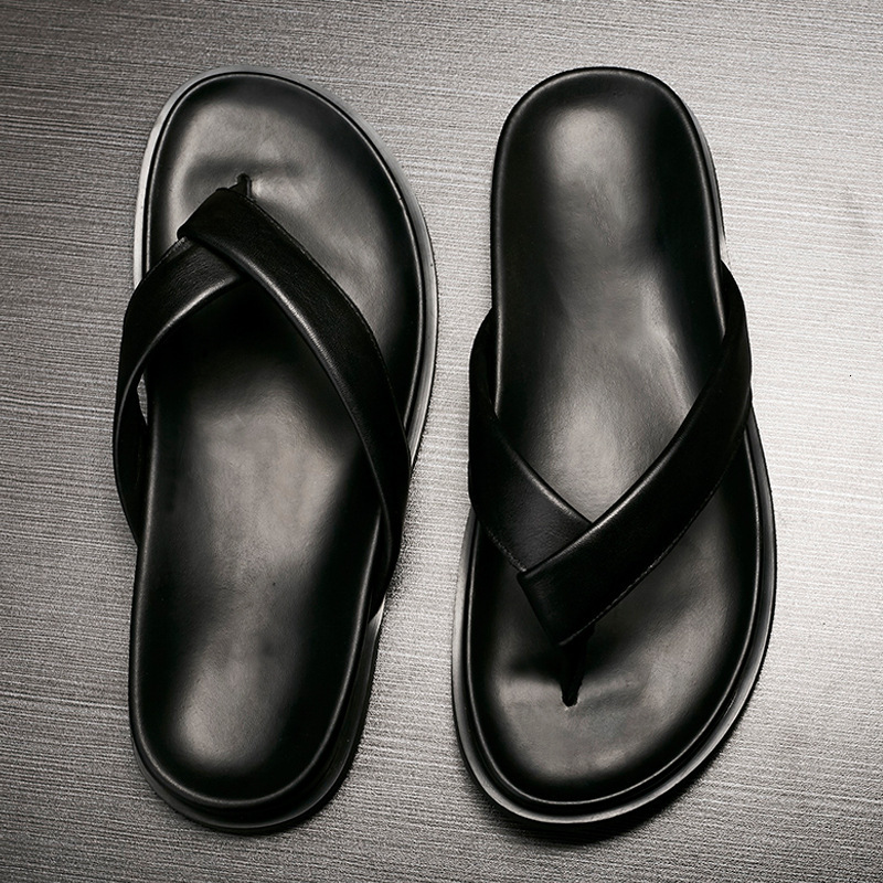 

Slippers Flip flops men's summer Leather Men's flip flop trend anti slip casual clip foot beach shoes fashion cool men UVJL, 1# shoe box