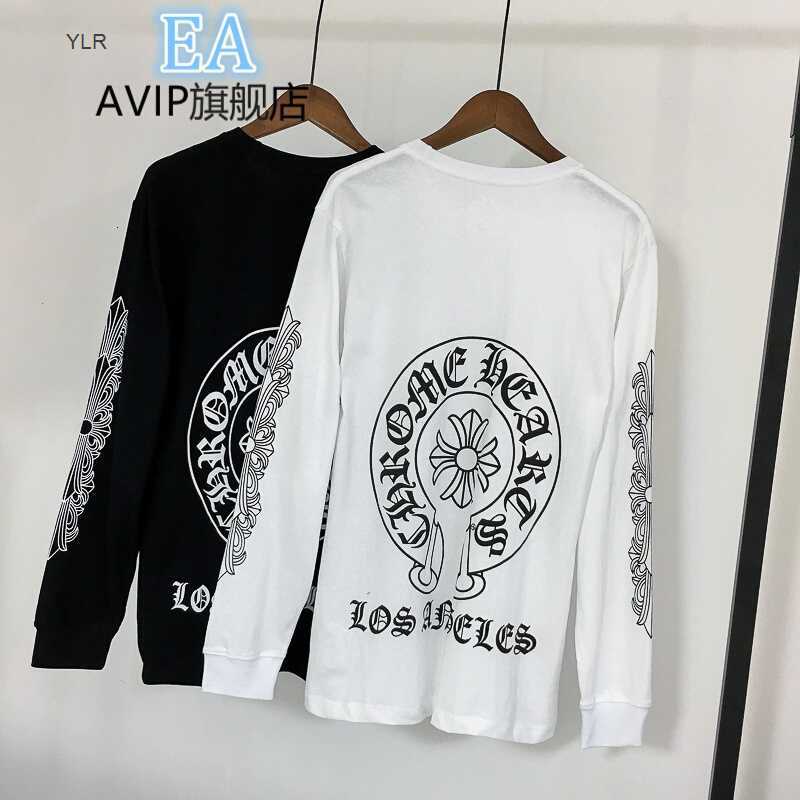 

EA fashion brand autumn men's ch crosin print cross loose couple's Cotton Long Sleeve T-Shirt backing shirt women's sweater c, Black