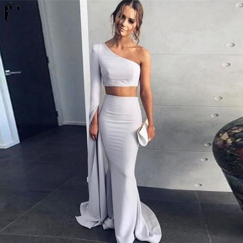 

New Hot Ivory Evening Es 2021 Mermaid One Shoulder Simple Long Satin Two Pieces Prom Party Gowns Vestidos De Feast Edwi, Burgundy