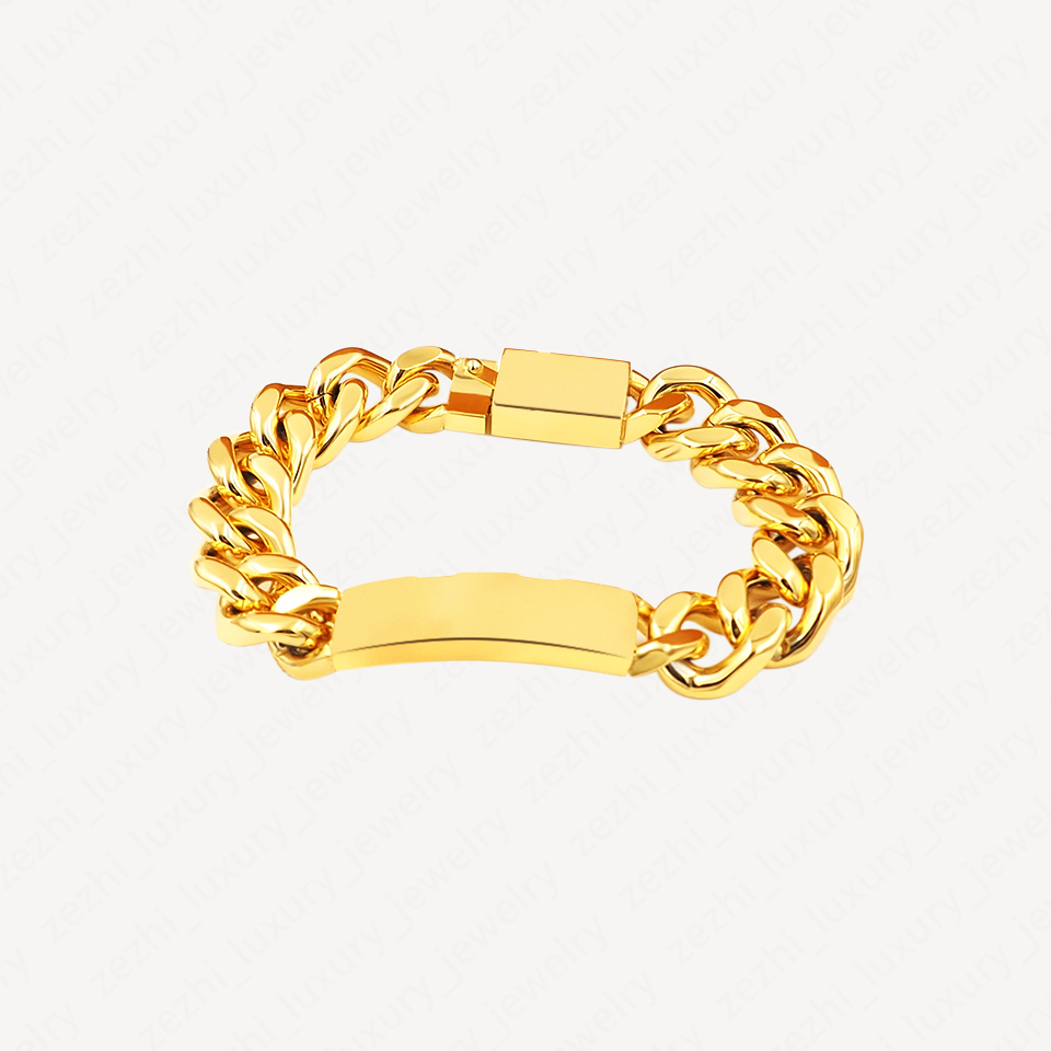 Mens 18k Gold Plated Stainless Steel Bracelets Miami Cuban Link Punk Curb Charm Bracelet For Man Fashion Classic Accessories With Jewelry Pouches-image-736496177